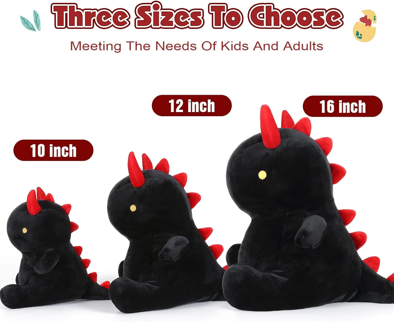 Ditucu Cute Dinosaur Plush Halloween Dino Stuffed Animals Plushies Toys Super Soft Dolls Birthday Gifts for Kids Girls Boys Black 12 inch
