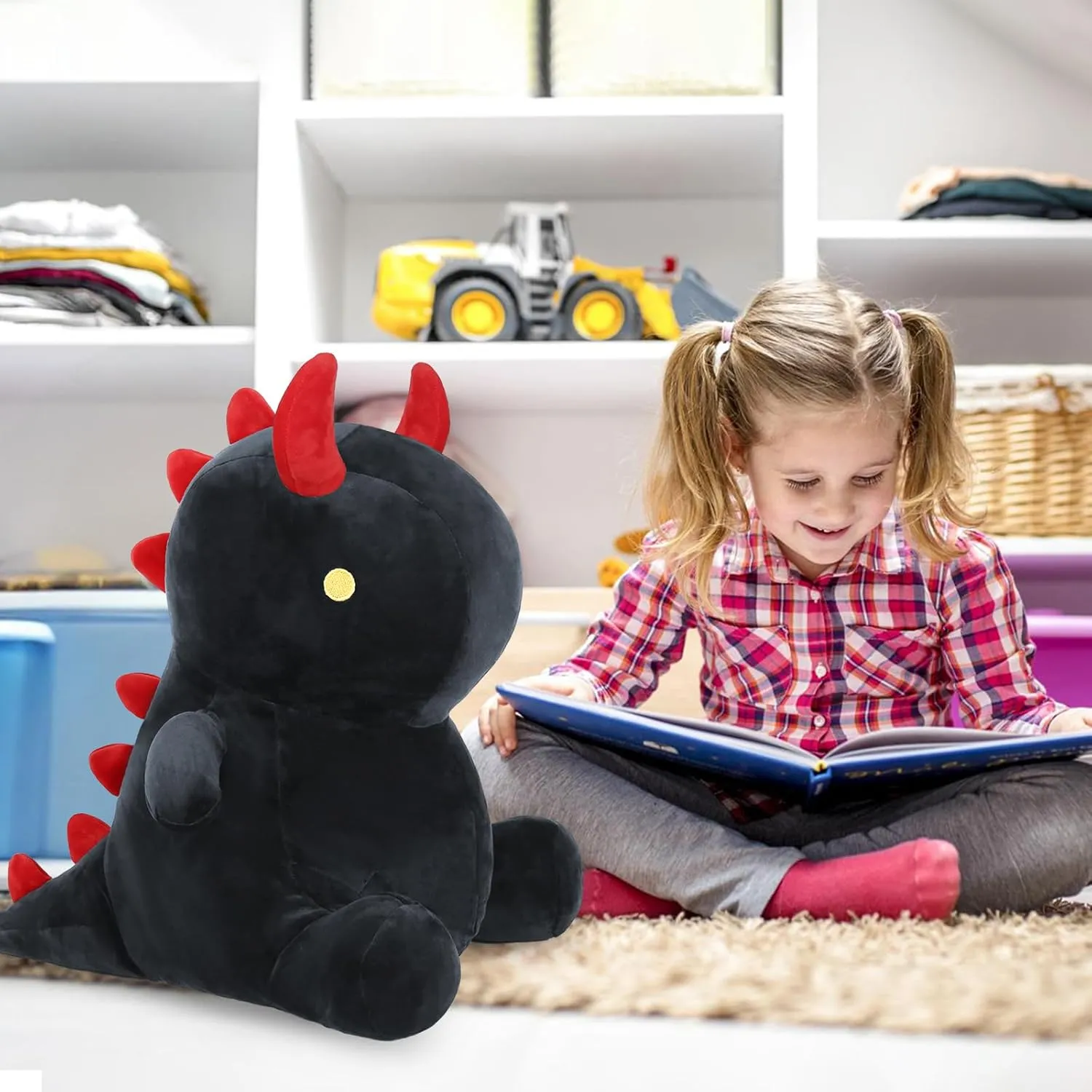 Ditucu Cute Dinosaur Plush Halloween Dino Stuffed Animals Plushies Toys Super Soft Dolls Birthday Gifts for Kids Girls Boys Black 12 inch