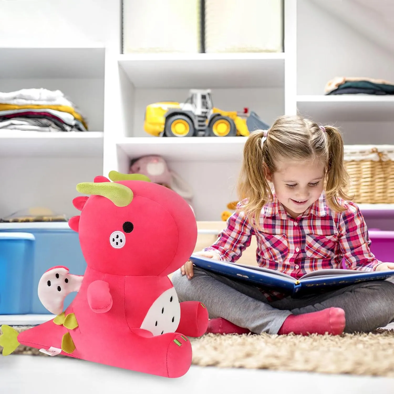 Ditucu Cute Dragon Fruit Dinosaur Plush Dino Stuffed Animal Plushies Toys Soft Dolls Birthday Gifts for Kids Girls Boys Red 10 inch