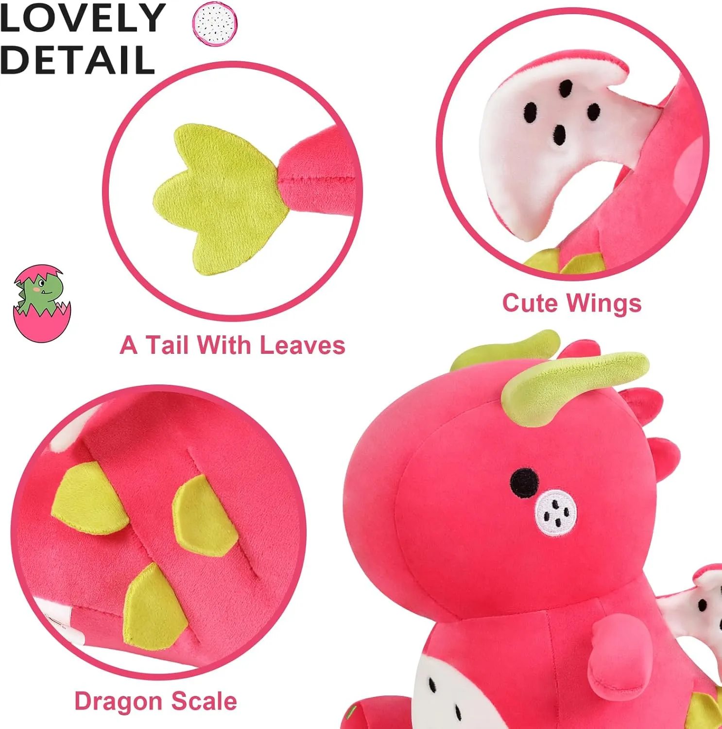 Ditucu Cute Dragon Fruit Dinosaur Plush Dino Stuffed Animal Plushies Toys Soft Dolls Birthday Gifts for Kids Girls Boys Red 10 inch