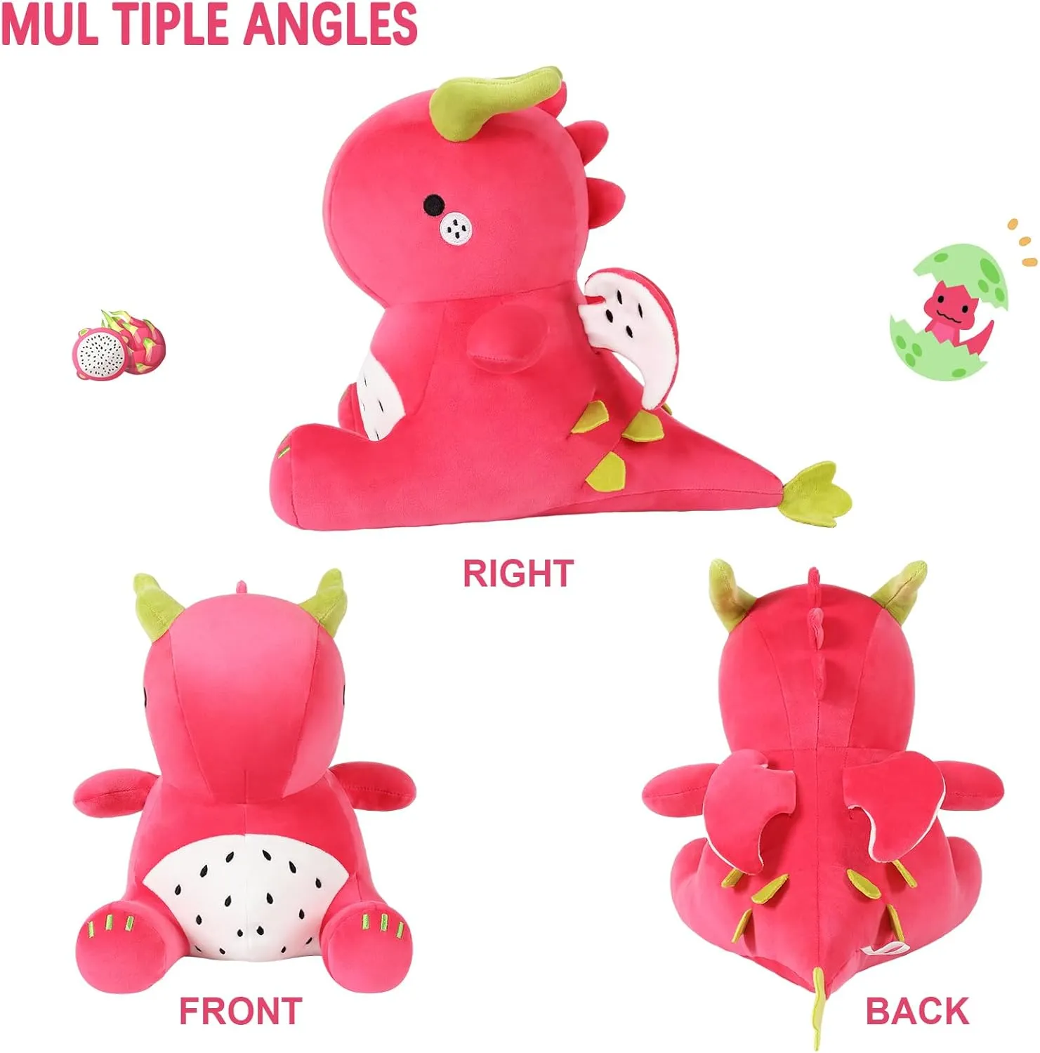 Ditucu Cute Dragon Fruit Dinosaur Plush Dino Stuffed Animal Plushies Toys Soft Dolls Birthday Gifts for Kids Girls Boys Red 10 inch
