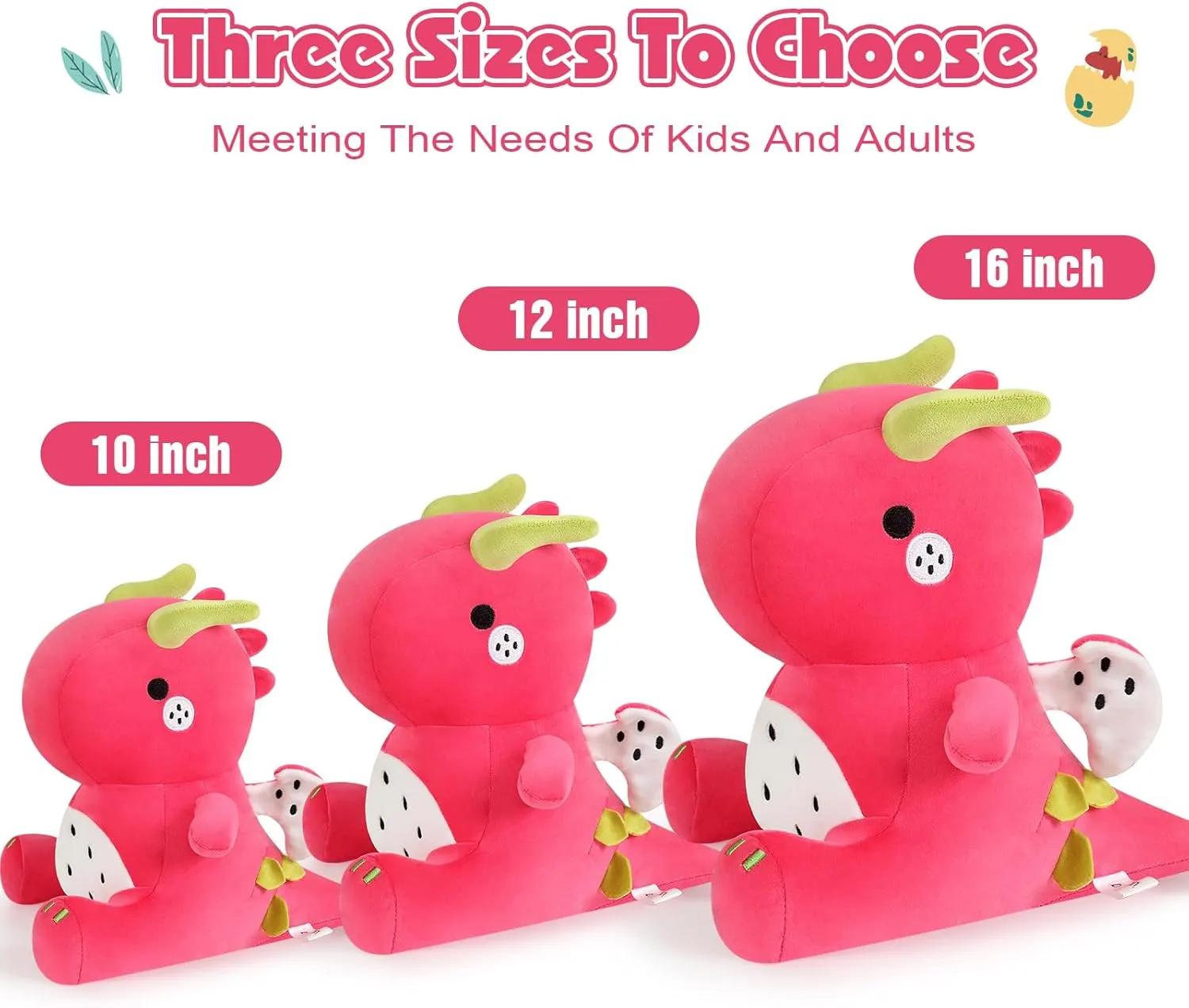 Ditucu Cute Dragon Fruit Dinosaur Plush Dino Stuffed Animal Plushies Toys Soft Dolls Birthday Gifts for Kids Girls Boys Red 10 inch