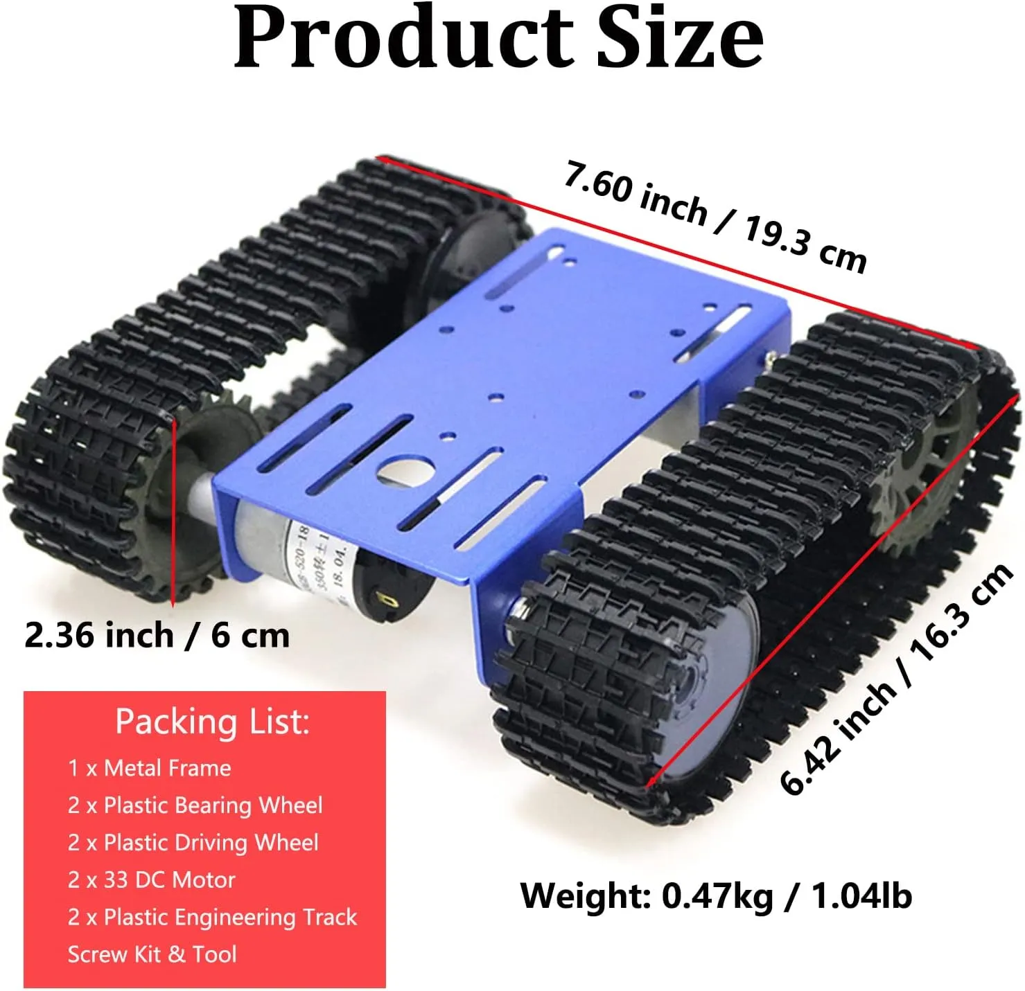 DIY Tracked Robot Chassis Smart Tank Car Chassis Kit with 2pcs Motor, Caterpillar Moving Robotic Tank Platform with Plastic Tracks for Arduino Raspberry Pie Microbit Python Steam (Blue)