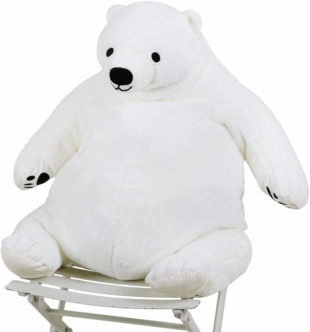 Djungelskog Bear Giant Simulation Bear Toy 2024 Polar Bears Stuffed Animal Plush Huge Cuddly Doll for Home Decoration Valentine's Birthday Gift, 39.3 in/100 cm, White