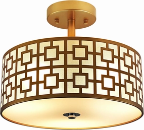 DLLT Flush Mount Ceiling Light: Modern 3-Light Semi Flush Mount Ceiling Light Fixture - Drum Kitchen Lighting Fixture for Dining Room - Gold Bedroom Ceiling Lamp with Double Shade