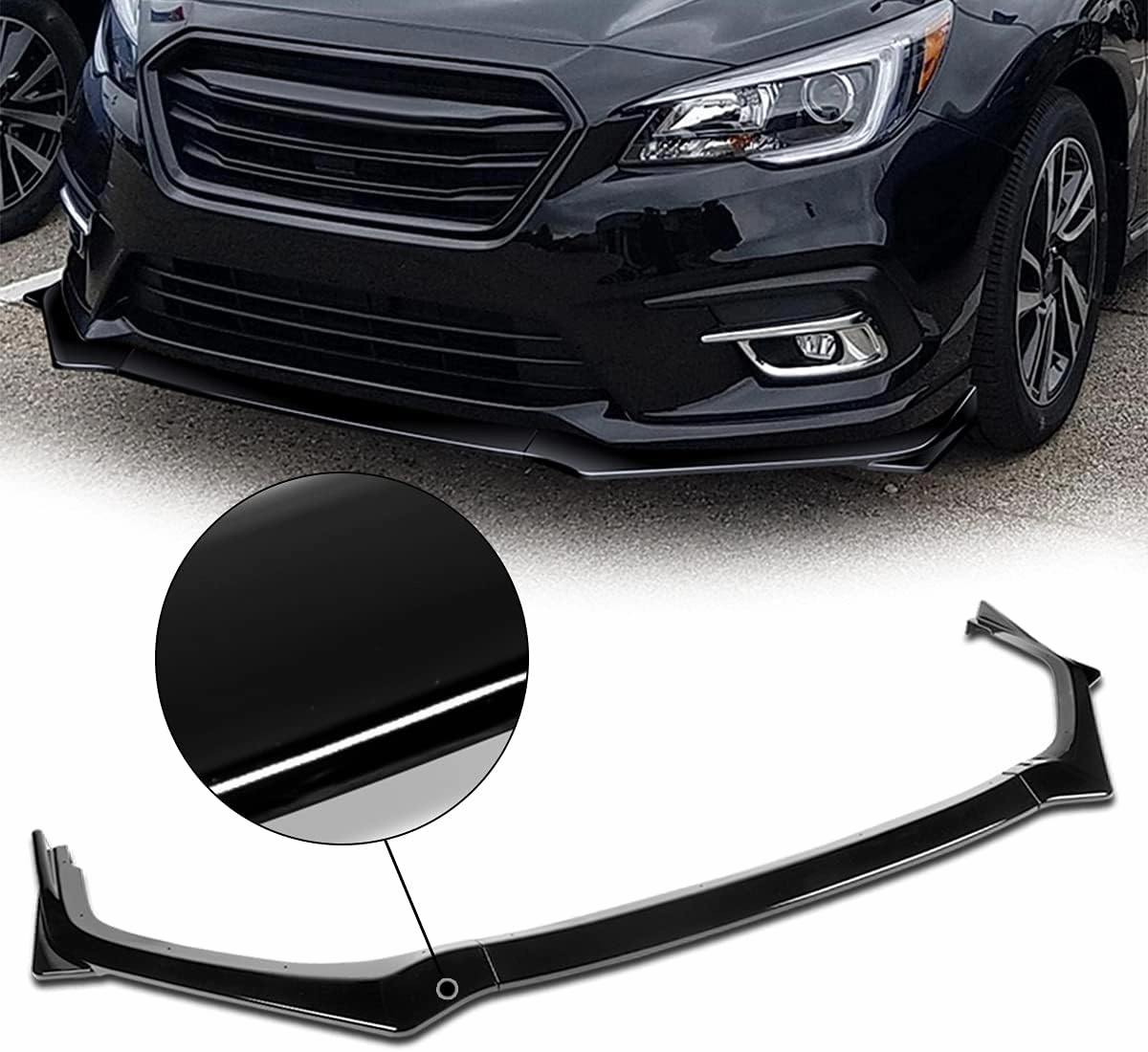DNA MOTORING 3PCS STI-Style Car Front Bumper Lip Compatible With 18-20 Subaru Legacy, Gloss Black, 2-PU-546-PBK