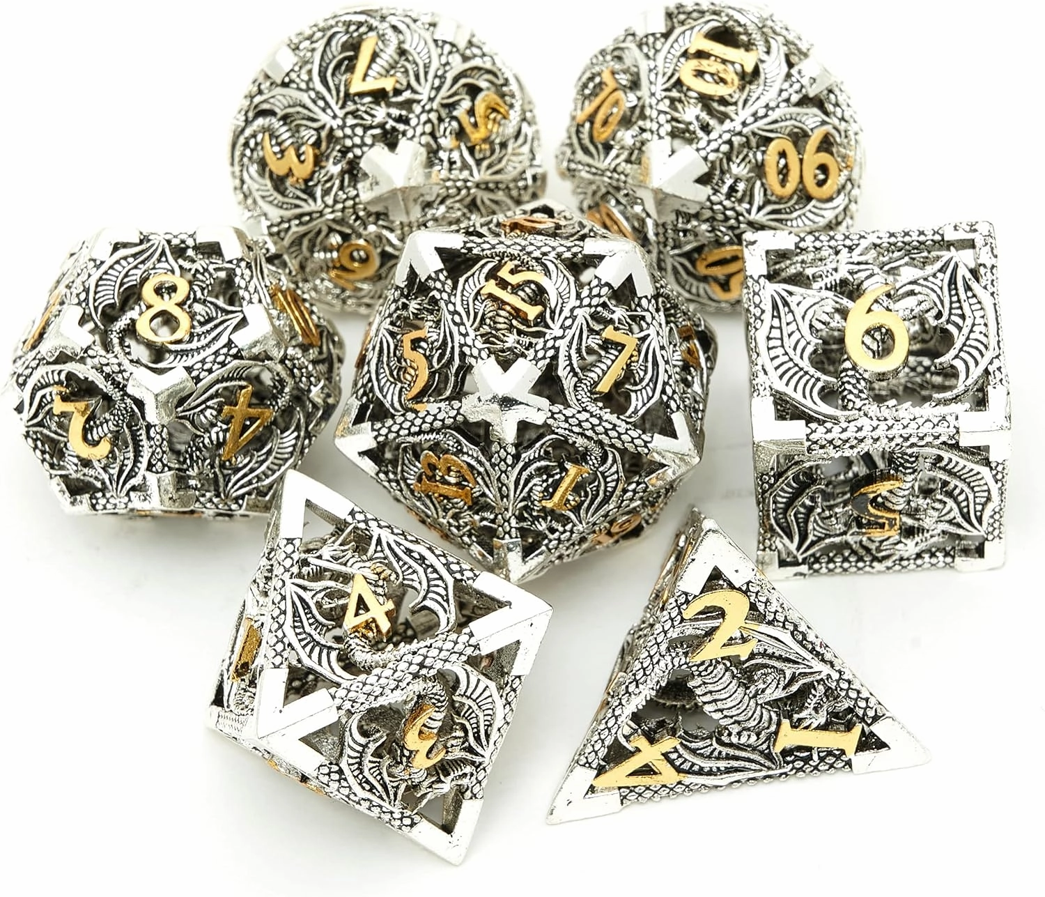 DND Dice Set Metal Dice Dungeons and Dragons Dice Gift Polyhedral Dice Set Role Playing Dice D20 Hollow Polyhedral Dice Set for Dungeons and Dragons RPG MTG Table Games