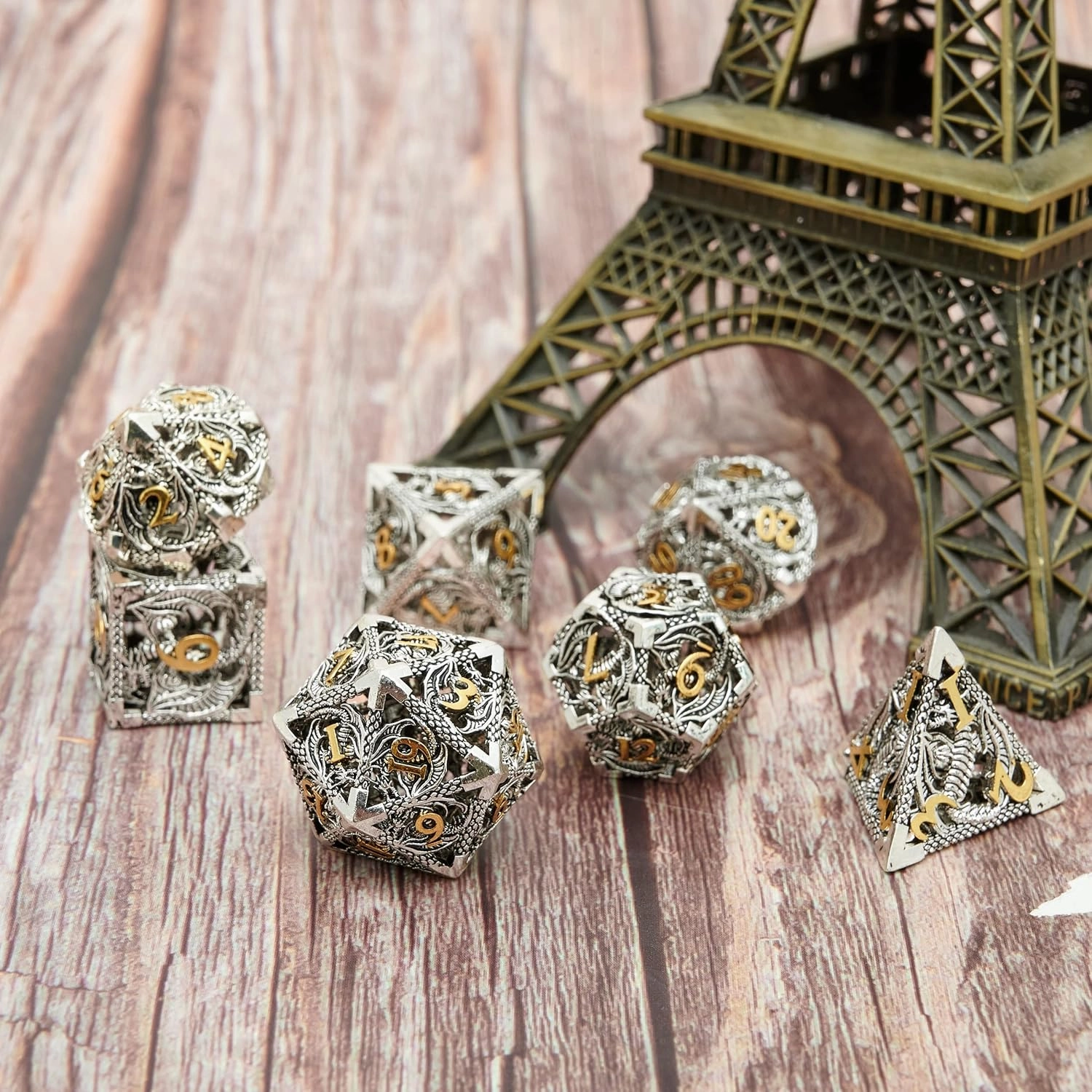 DND Dice Set Metal Dice Dungeons and Dragons Dice Gift Polyhedral Dice Set Role Playing Dice D20 Hollow Polyhedral Dice Set for Dungeons and Dragons RPG MTG Table Games