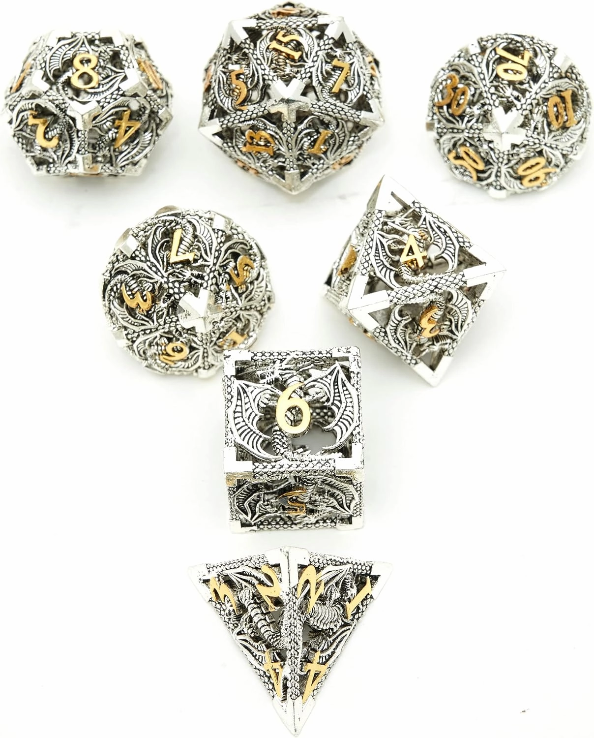 DND Dice Set Metal Dice Dungeons and Dragons Dice Gift Polyhedral Dice Set Role Playing Dice D20 Hollow Polyhedral Dice Set for Dungeons and Dragons RPG MTG Table Games