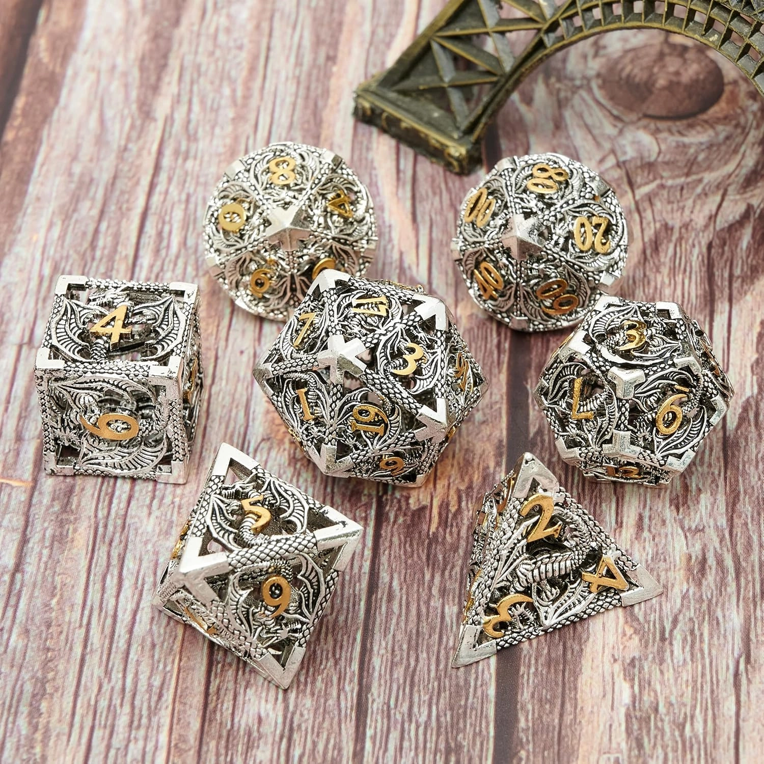 DND Dice Set Metal Dice Dungeons and Dragons Dice Gift Polyhedral Dice Set Role Playing Dice D20 Hollow Polyhedral Dice Set for Dungeons and Dragons RPG MTG Table Games