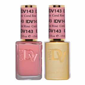 DND Diva Gel Polish Set, Soda Poppin Collection, UV/LED Gel Polish and Air Dry Nail Lacquer, Matching Chip-Free Polish Duo, 143 Coral Rose, 0.5 Fl Oz