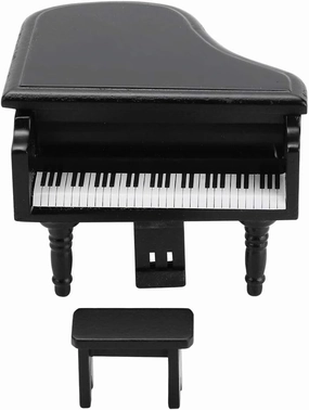 Dollhouse Grand Piano,1:12 Miniature Simulation Grand Piano with Stool Furniture Crafts Ornaments for Doll House Decoration Accessories(Black)