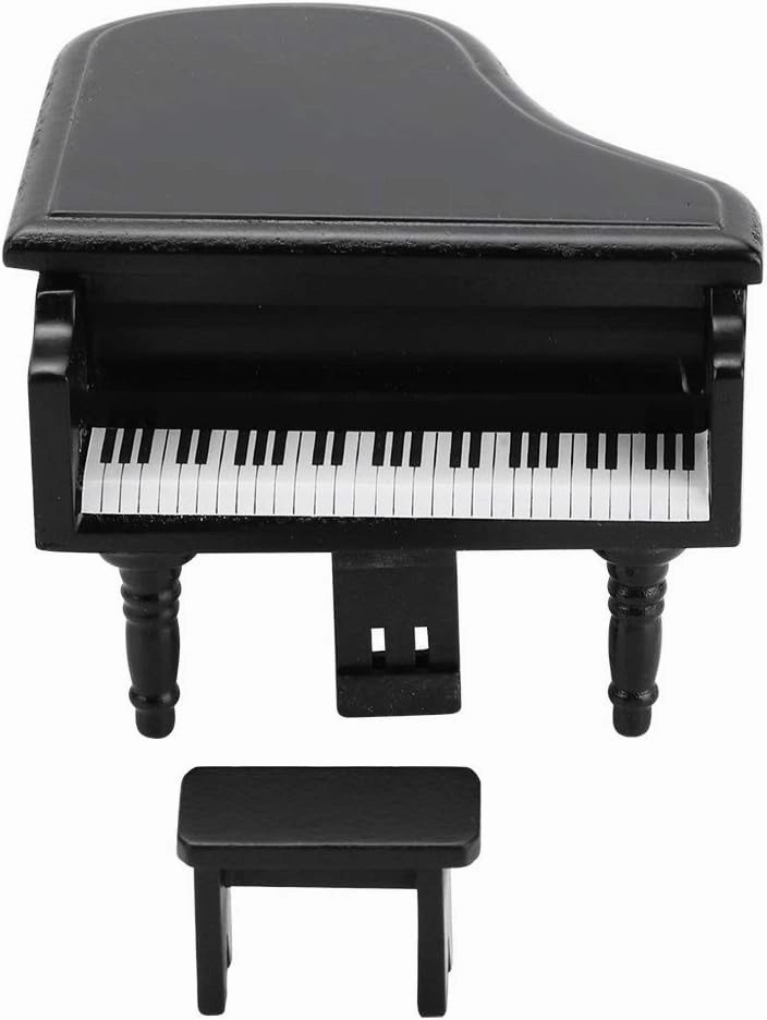 Dollhouse Grand Piano,1:12 Miniature Simulation Grand Piano with Stool Furniture Crafts Ornaments for Doll House Decoration Accessories(Black)