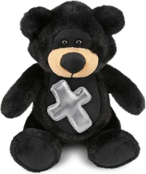 DolliBu Black Bear Stuffed Animal with Silver Cross Plush- Religious Baptism Gifts for Boys and Girls, Dedication Christening Gifts Plush Prayer Toy Healing Teddy Bear - 9 Inches