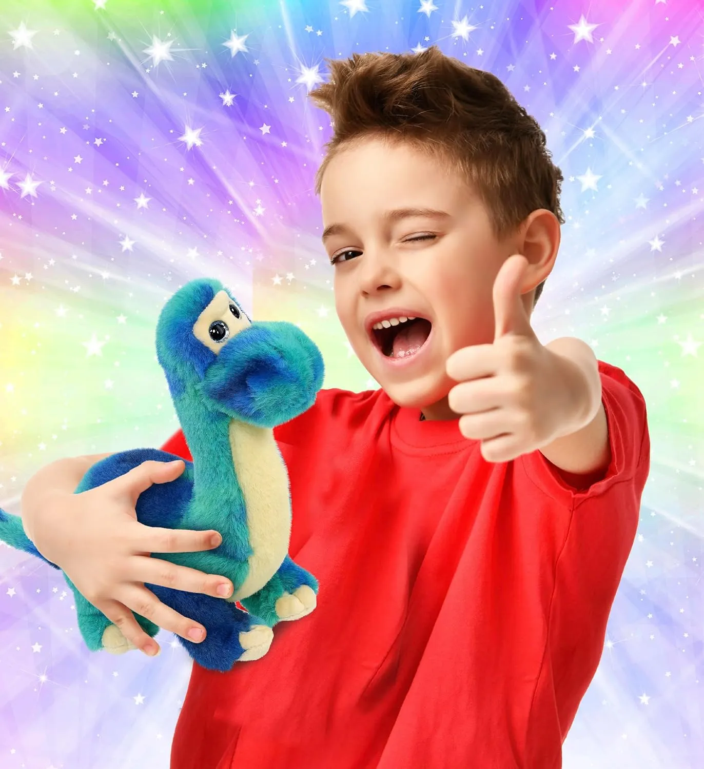 DolliBu Blue Tie-Dye Dinosaur Stuffed Animal - Huggable Dino Plush Toy, Cute Extinct Animal Cuddle Gifts, Super Soft Plush Doll Toy for Kids and Adults - 9 Inches