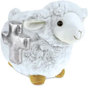DolliBu Fluffy White Sheep Stuffed Animal with Silver Cross Plush – Religious Baptism Gifts for Boys and Girls, Dedication Christening Gifts Plush Prayer Healing Stuffed Animal – 11.5 Inches