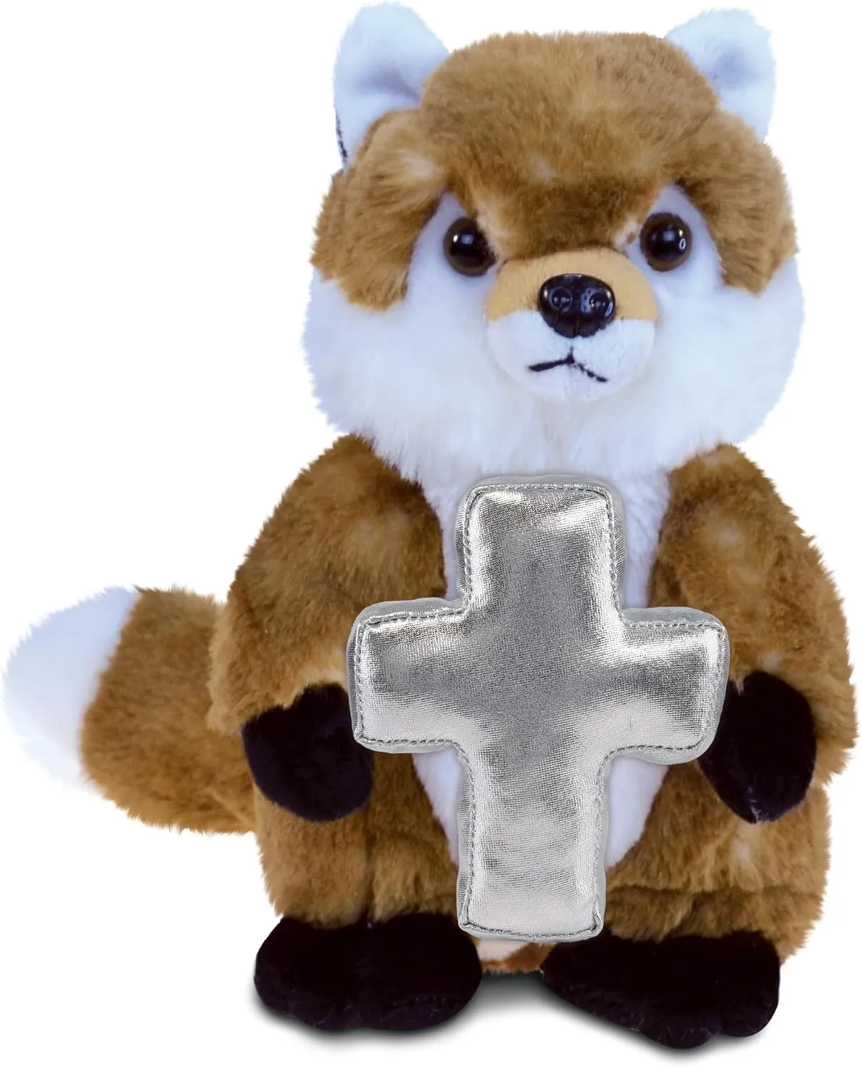 DolliBu Fox Stuffed Animal with Silver Cross Plush – Religious Baptism Gifts for Boys and Girls, Dedication Christening Gifts Plush Prayer Toy Healing Stuffed Animal – 9.5 Inches