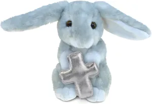 DolliBu Grey Rabbit Stuffed Animal with Silver Cross Plush - Religious Baptism Gifts for Boys and Girls, Dedication Christening Gifts Plush Prayer Toy Healing Stuffed Animal - 6.5 Inch