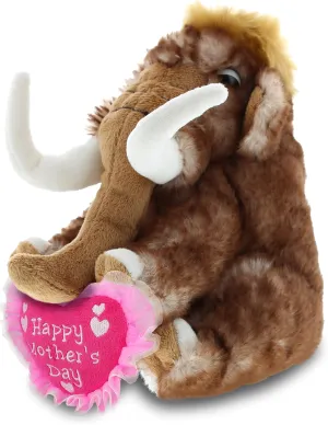 DolliBu Happy Mother's Day Super Soft Plush Wild Mammoth Figure - Cute Stuffed Animal with Pink Heart Message for Best Mommy, Grandma, Wife, Daughter - 8" Inches