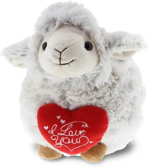 DolliBu I Love You Valentine Plush Fluffy White Sheep - Cute Stuffed Animal with Red Heart and Name Personalization Gift for Valentines Day, Birthday, Anniversary, Romantic Date - 11.5 Inches