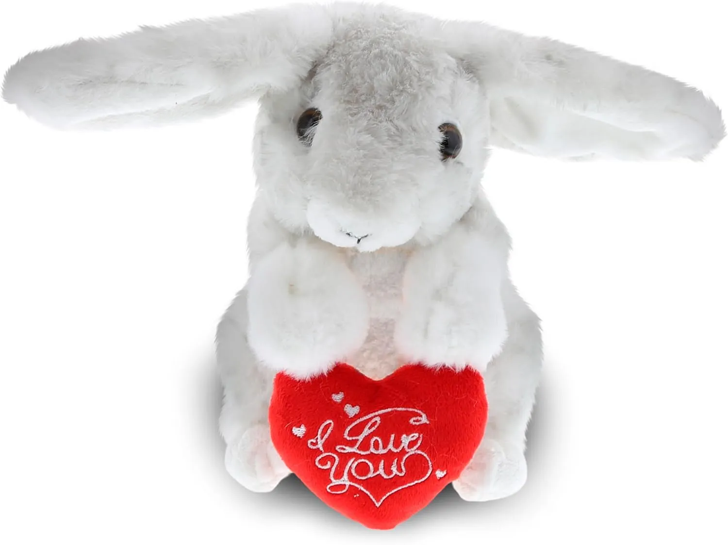 DolliBu I Love You Valentine Plush Grey Rabbit - Cute Stuffed Animal with Red Heart and Name Personalization Gift for Valentines Day, Birthday, Anniversary, Romantic Date - 6.5 Inches