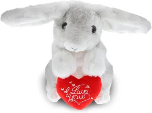 DolliBu I Love You Valentine Plush Grey Rabbit - Cute Stuffed Animal with Red Heart and Name Personalization Gift for Valentines Day, Birthday, Anniversary, Romantic Date - 6.5 Inches