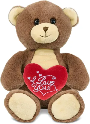 DolliBu I Love You Valentine Plush Super Soft Brown Bear - Cute Stuffed Animal with Red Heart and Name Personalization Gift for Valentines Day, Birthday, Anniversary, Romantic Date - 10 Inches