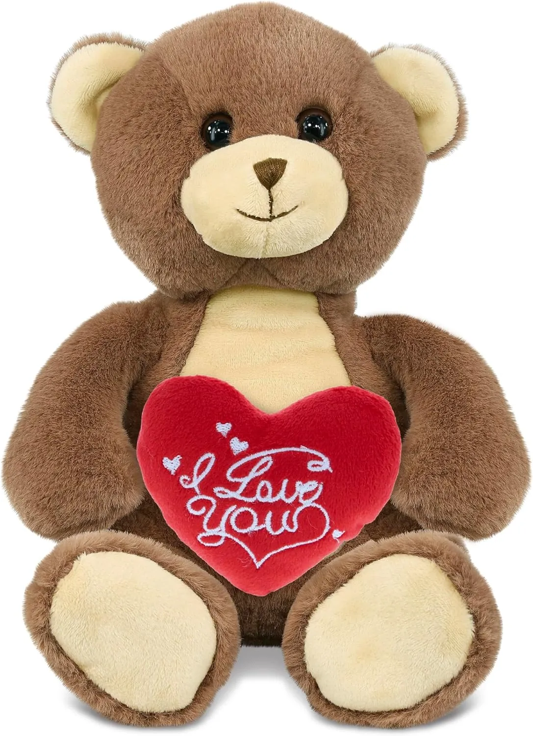 DolliBu I Love You Valentine Plush Super Soft Brown Bear - Cute Stuffed Animal with Red Heart and Name Personalization Gift for Valentines Day, Birthday, Anniversary, Romantic Date - 10 Inches