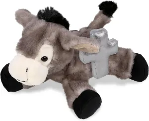 DolliBu Lying Grey Donkey Stuffed Animal with Silver Cross Plush – Religious Baptism Gifts for Boys and Girls, Dedication Christening Gifts Plush Prayer Toy Healing Stuffed Animal - 9 Inches