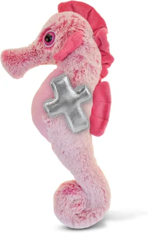 DolliBu Pink Seahorse Stuffed Animal with Silver Cross Plush - Religious Baptism Gifts for Boys and Girls, Cute Dedication Christening Gifts Plush Prayer Toy Healing Teddy Bear - 15 Inches
