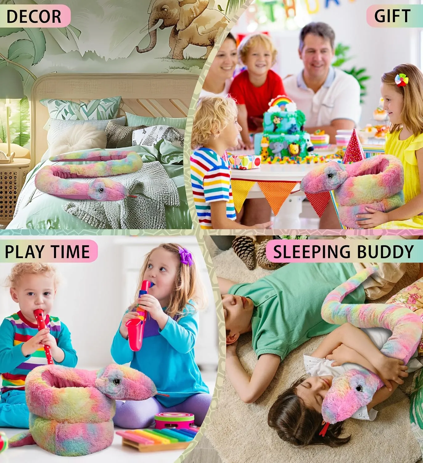 DolliBu Rainbow Tie-Dye Snake Stuffed Animal - Huggable Snake Plush, Adorable Playtime Toy, Cute Wildlife Cuddle Gift - Super Soft Plush Doll Animal Toy for Kids and Adults - 60 Inches