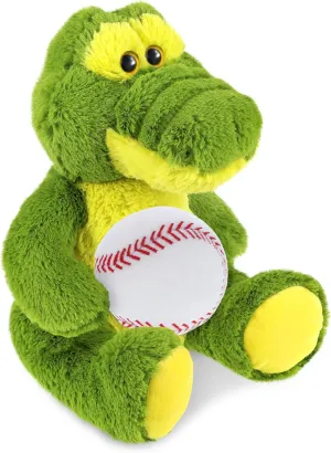 DolliBu Sitting Green Alligator Stuffed Animal with Baseball Plush - Soft Huggable Alligator, Adorable Playtime Plush Toy, Cute Sports Gift for Kids and Adults - 12 Inches