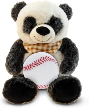 DolliBu Sitting Panda Stuffed Animal with Baseball Plush – Soft Huggable Panda, Adorable Playtime Panda Plush Toy, Baseball Plush Animal Toy for Kids and Adults – 9 Inches