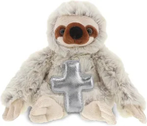 DolliBu Sloth Stuffed Animal with Silver Cross and Personalization - Religious Baptism Gifts for Boys and Girls, Dedication Christening Gifts Plush Prayer Toy Healing Teddy Bear - 7.5 Inches