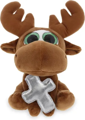 DolliBu Sparkle Eyes Moose Stuffed Animal with Silver Cross Plush - Religious Baptism Gifts for Boys and Girls, Cute Dedication Christening Gifts Plush Prayer Toy Healing Teddy Bear - 6 Inches