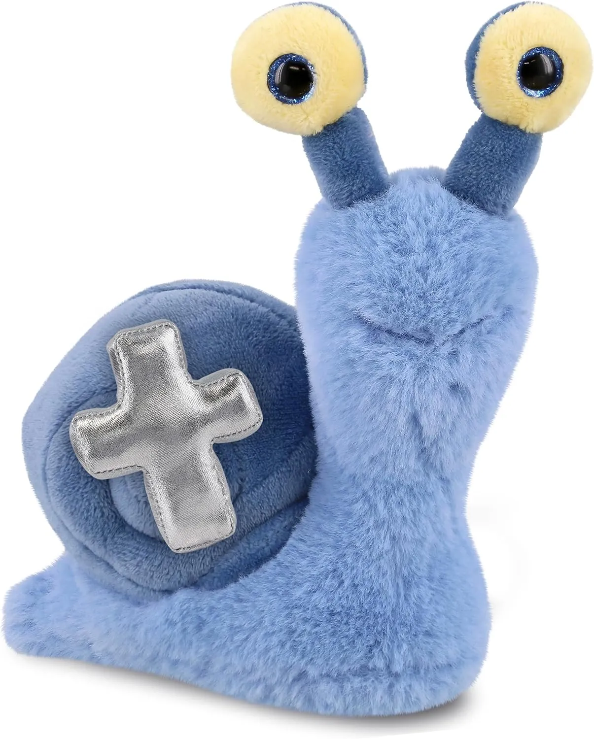 DolliBu Super Soft Blue Snail Stuffed Animal with Silver Cross Plush - Religious Baptism Gifts for Boys and Girls, Dedication Christening Gifts Plush Prayer Toy Healing Teddy Bear - 5.5 Inches