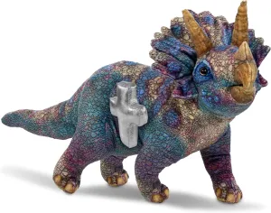 DolliBu Triceratops Dinosaur Stuffed Animal with Silver Cross and Personalization - Baby Baptism Gifts for Boys and Girls, Dedication Christening Gifts Plush Prayer Toy Healing Teddy Bear - 23 Inches