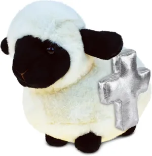 DolliBu Valais Blacknose Sheep Stuffed Animal with Silver Cross Plush – Religious Baptism Gifts for Boys and Girls, Dedication Christening Gifts Plush Prayer Healing Stuffed Animal – 6 Inches