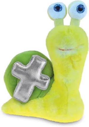 DolliBu Yellow Snail Stuffed Animal with Silver Cross Plush – Religious Baptism Gifts for Boys and Girls, Dedication Christening Gifts Plush Prayer Toy Healing Stuffed Animal - 9 Inches