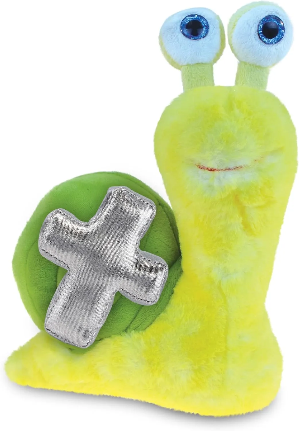 DolliBu Yellow Snail Stuffed Animal with Silver Cross Plush – Religious Baptism Gifts for Boys and Girls, Dedication Christening Gifts Plush Prayer Toy Healing Stuffed Animal - 9 Inches
