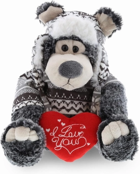 DolliBu I Love You Valentine Plush Black Bear with Clothes - Cute Stuffed Animal with Red Heart and Name Personalization Gift for Valentines Day, Birthday, Anniversary - 12.5 Inches