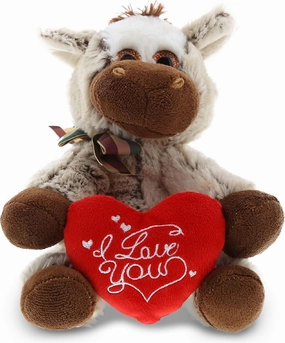 DolliBu I Love You Valentine Plush Floppy Donkey - Cute Stuffed Animal with Red Heart and Name Personalization Gift for Valentines Day, Birthday, Anniversary, Romantic Date - 6.5 Inches