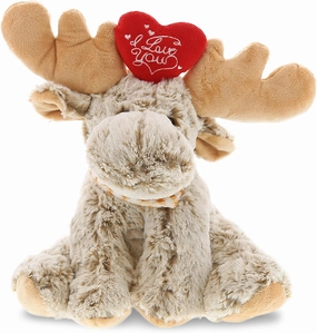 DolliBu I Love You Valentine Plush Floppy Moose - Cute Stuffed Animal with Red Heart and Name Personalization Gift for Valentine's Day, Birthday, Anniversary, Romantic Date - 12 Inches
