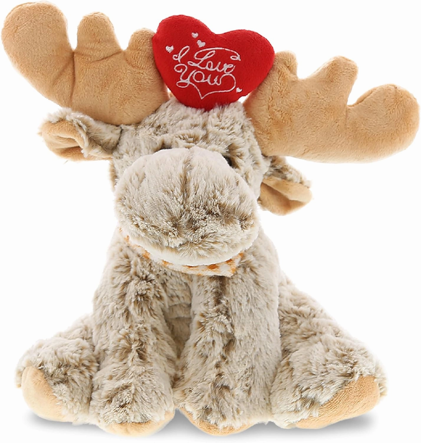 DolliBu I Love You Valentine Plush Floppy Moose - Cute Stuffed Animal with Red Heart and Name Personalization Gift for Valentine's Day, Birthday, Anniversary, Romantic Date - 12 Inches