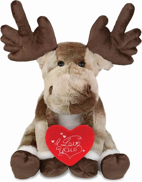 DolliBu I Love You Valentine Plush Forest Floppy Moose - Cute Stuffed Animal with Red Heart and Name Personalization Gift for Valentines Day, Birthday, Anniversary, Romantic Date - 10.5 Inches