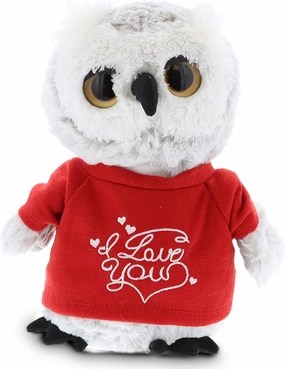 DolliBu I Love You Valentine Plush Grey Owl - Cute Stuffed Animal with Red Shirt and Name Personalization Gift for Valentines Day, Birthday, Anniversary, Romantic Date - 9 Inches