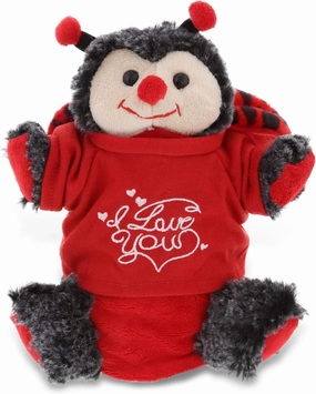 DolliBu I Love You Valentine Plush Ladybug Hand Puppet - Cute Stuffed Animal with Red Shirt and Name Personalization Gift for Valentines Day, Birthday, Anniversary, Romantic Date - 11 Inches