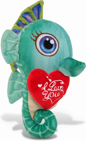DolliBu I Love You Valentine Plush Plush Buddies Green Seahorse - Cute Stuffed Animal with Red Heart And Name Personalization Gift For Valentines Day, Birthday, Anniversary, Romantic Date - 8.5 Inches