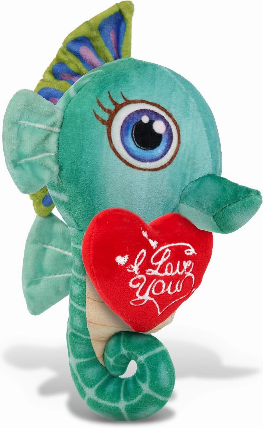 DolliBu I Love You Valentine Plush Plush Buddies Green Seahorse - Cute Stuffed Animal with Red Heart And Name Personalization Gift For Valentines Day, Birthday, Anniversary, Romantic Date - 8.5 Inches