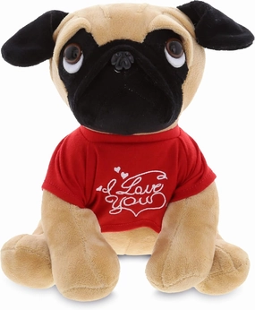 DolliBu I Love You Valentine Plush Pug Dog - Cute Stuffed Animal with Red Shirt and Name Personalization Gift for Valentines Day, Birthday, Anniversary, Romantic Date - 10 Inches